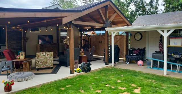 Outdoor furniture under a patio shelter